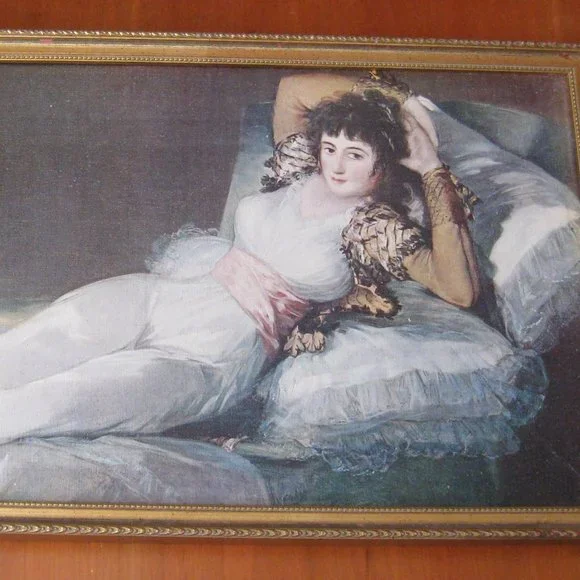 Vintage Framed Art The Clothed Maja Goya Spanish Artist Sexy Woman Lounging 
